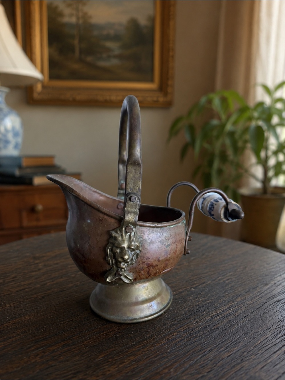 Antique-Style Copper Coal Scuttle with Lion Motif (Copper & Brass) small